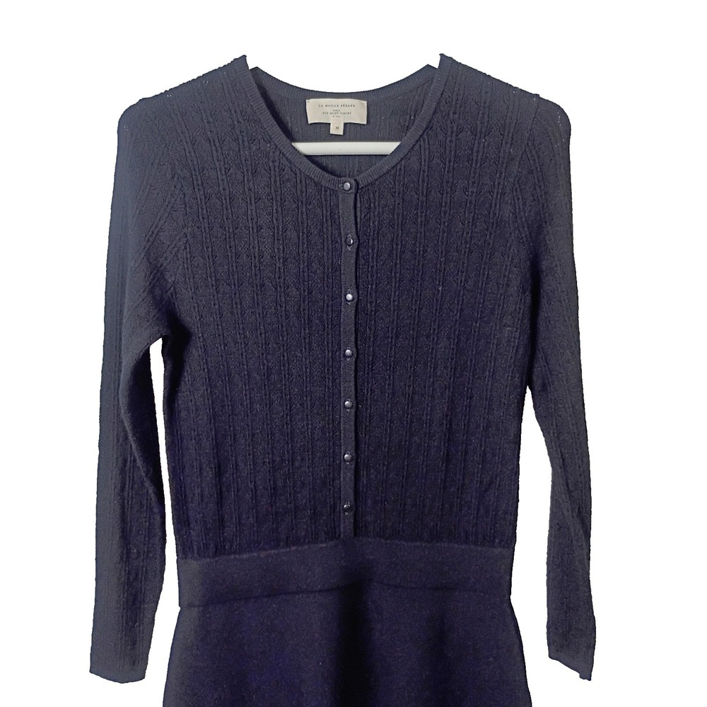 La Maille Sezane Diana Mini Knit Sweater Dress Womens Medium Black Minimalist - Picture 5 of 13